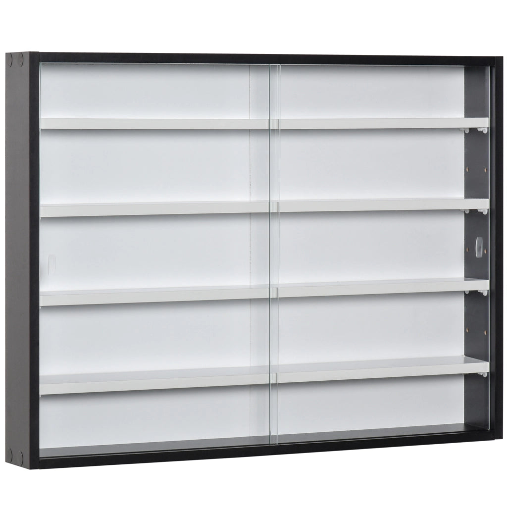 Vetrina per Collezione da Parete a 4 Ripiani Regolabili, in Vetro e Legno, 80x9.5x60 cm, Nero e Bianco