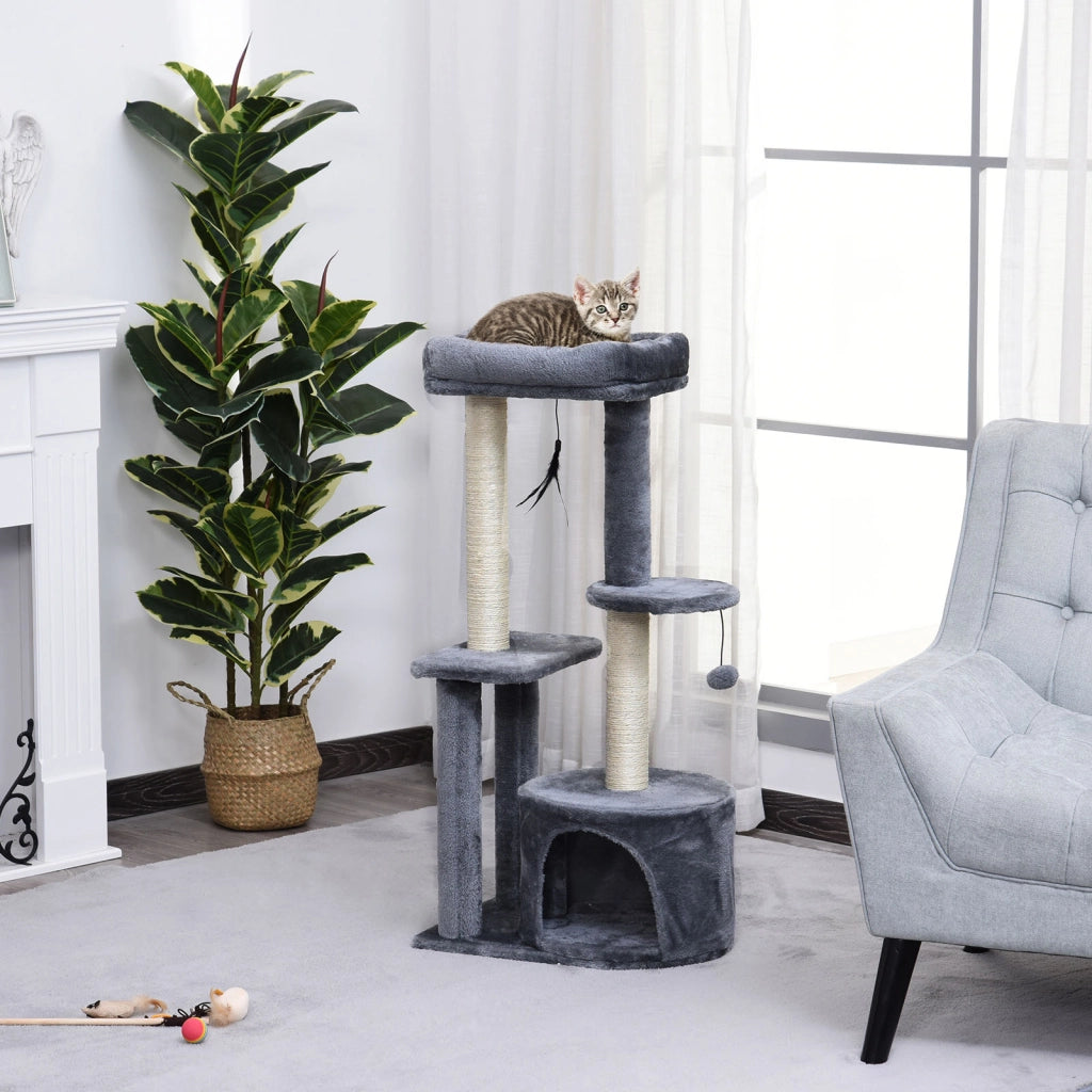 Castello per Gatti con Ripiani e Cuccia ¨C Zephmum ¨C Bianco e Grigio 48x35x100cm