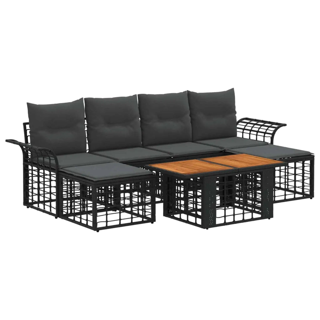 Set Divano da Giardino 7 pz Nero e Grigio scuro polyrattan 3438003