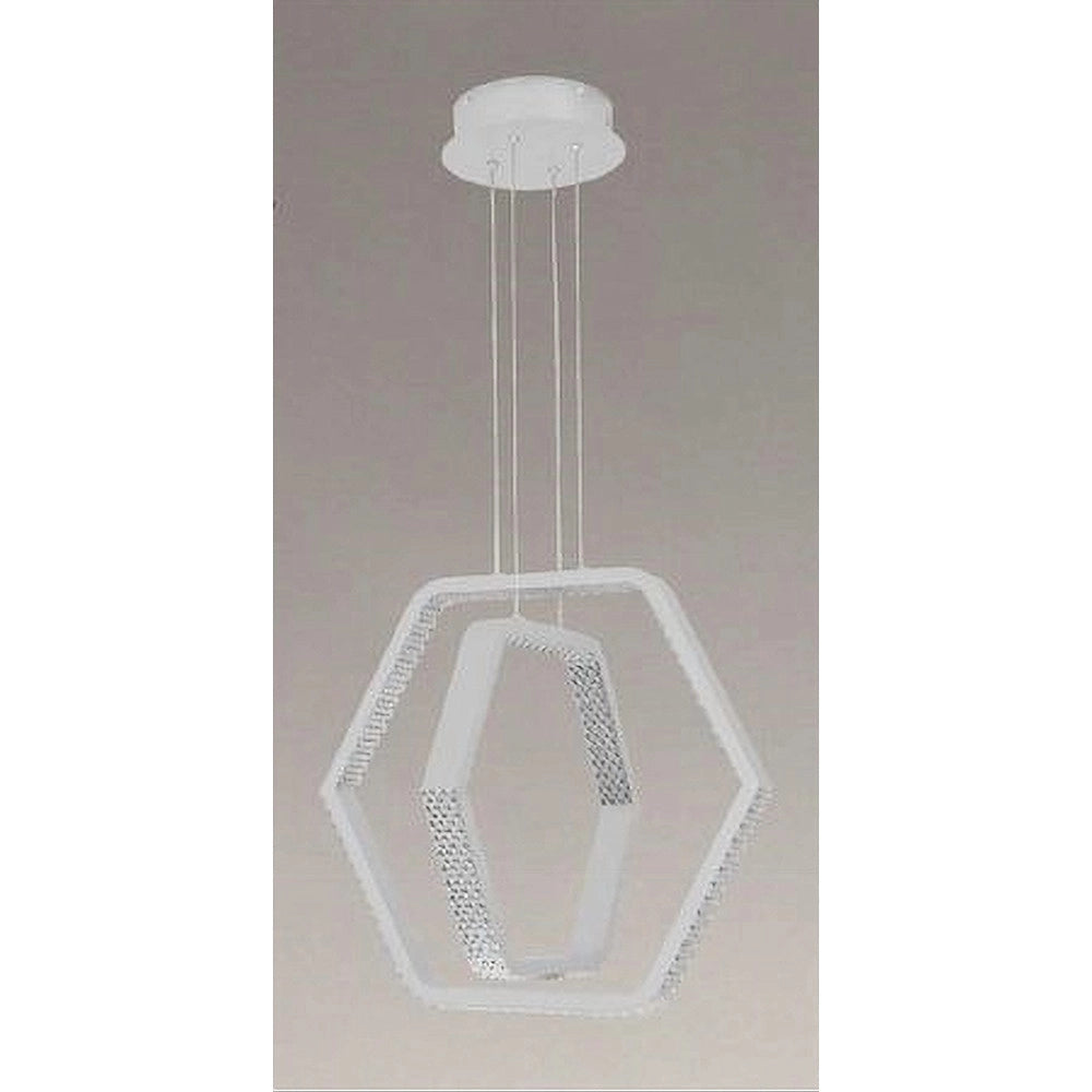 Trade Shop - Lampadario A Sospensione Led 48w Esagonale Effetto Cristallo Moderno Bianco 31838 -