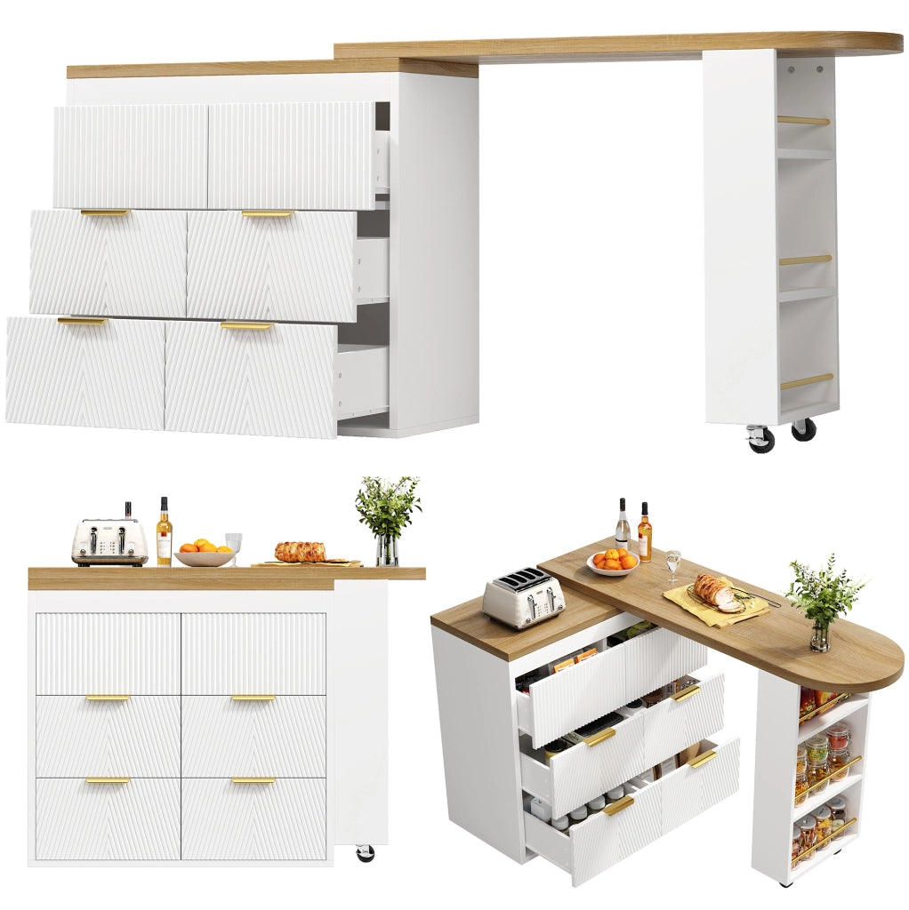 Bartisch mit 6 Schubladen und Kippsicherung, drehbar 360°, MDF Sideboard für Küche, Wohnzimmer oder Homeoffice