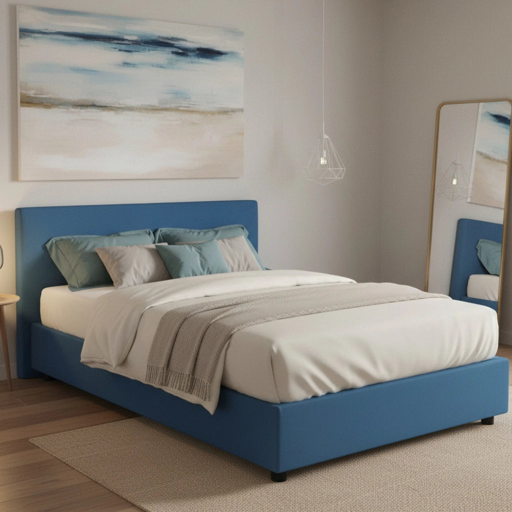 Letto Matrimoniale Annibale, Letto Matrimoniale Sfoderabile Made in Italy, blu