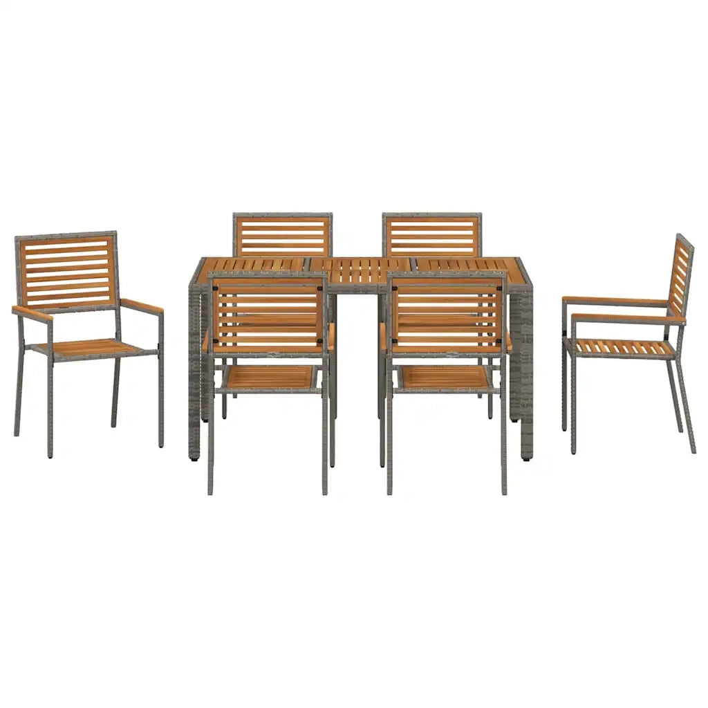 Set da Pranzo per Giardino 7 pcs Grigio e Marrone polyrattan 3365441