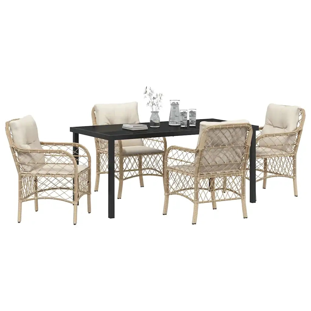 Set da Pranzo per Giardino con cuscino 5 pcs Beige polyrattan 3380228