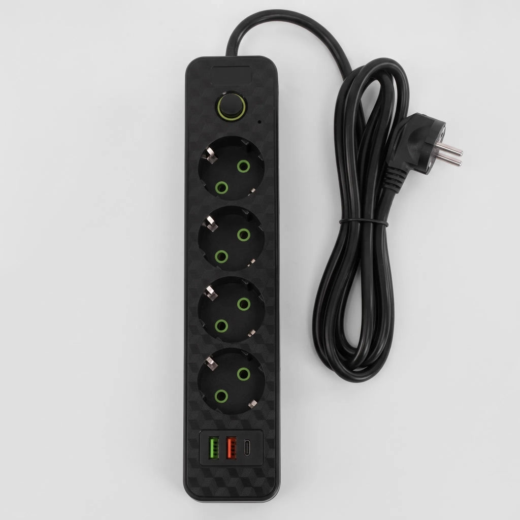 Multipresa Con Prolunga, 4 Prese + 2 Porte Usb-a + Usb-c Jnh021-4a Black
