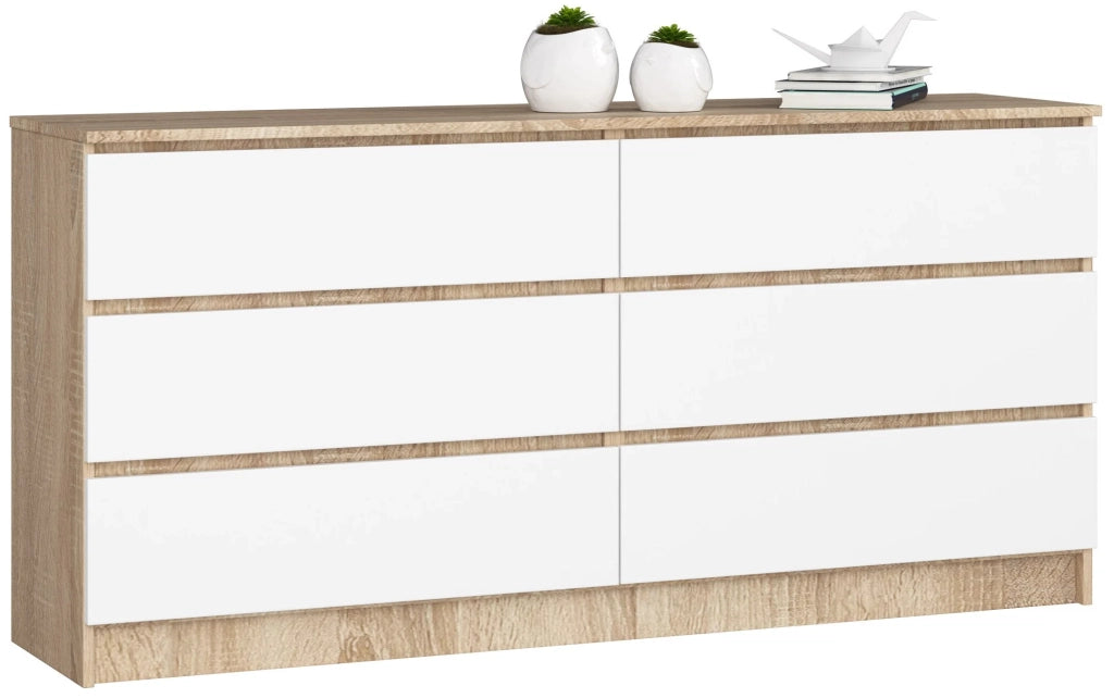 Cassettiera AKORD K160 Sonoma Quercia 160 cm 6 cassetti inserto frontale Bianco 160x40x77 cm