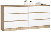 Cassettiera AKORD K160 Sonoma Quercia 160 cm 6 cassetti inserto frontale Bianco 160x40x77 cm