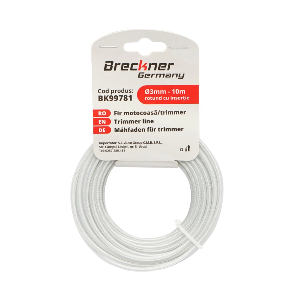 Filo tondo con inserto metallico per decespugliatore 3mmx10m Breckner Germany