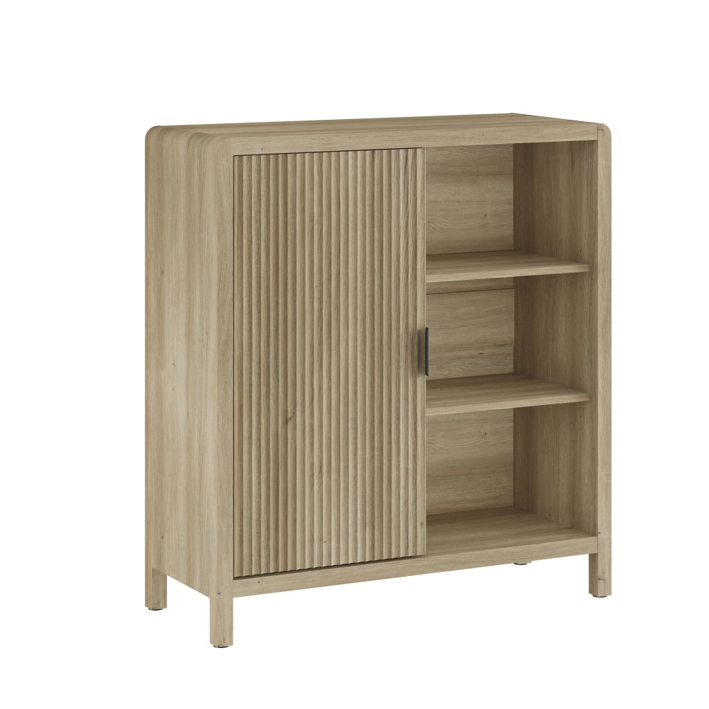 Credenza Lukkodso Comò con Anta e 3 Scomparti Aperti 82 x 75 x 30 cm - Effetto Rovere Medio Chiaro [en.casa]