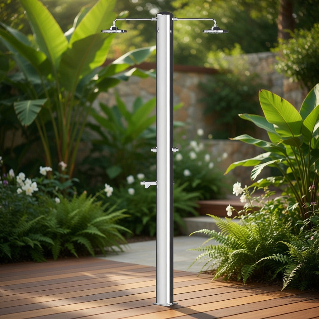 Doccia da Giardino Doppia 2 Temporizzatori e Lavapiedi ATI Docce MUL-2P Inox Anodizzato