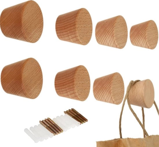 Kapstocchi in legno per la parete, singole viti a cono decorative per appendere giacca, asciugamano, borsa o accappatoio (faggio) 8 pezzi