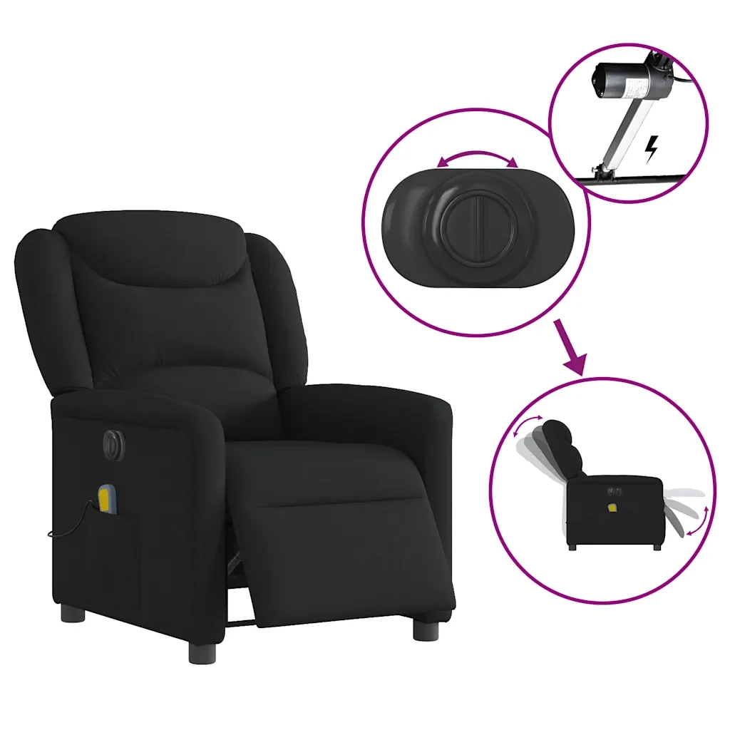 Poltrona Massaggiante | Sedia Relax Reclinabile Elettrica Nera in Tessuto