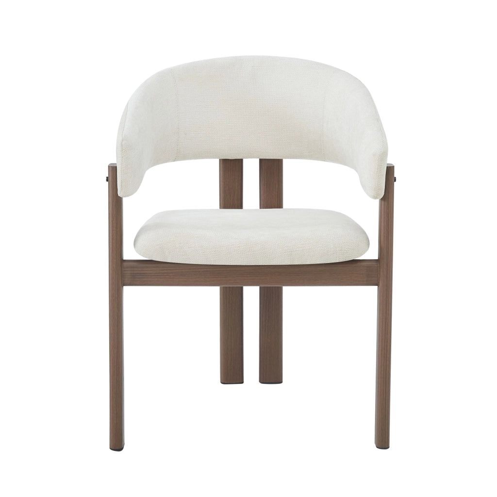 Sedia da pranzo, set da 2, gambe in metallo effetto legno, lino, colore noce e beige