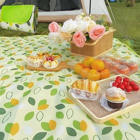 Ombrellone da picnic impermeabile pieghevole 200 x 200 cm con manico foglia verde a motivi