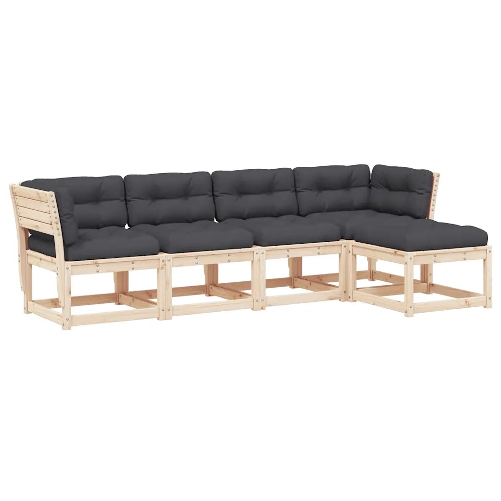 Set Divani Giardino 5 pz con Cuscini in Legno Massello di Pino 3217010
