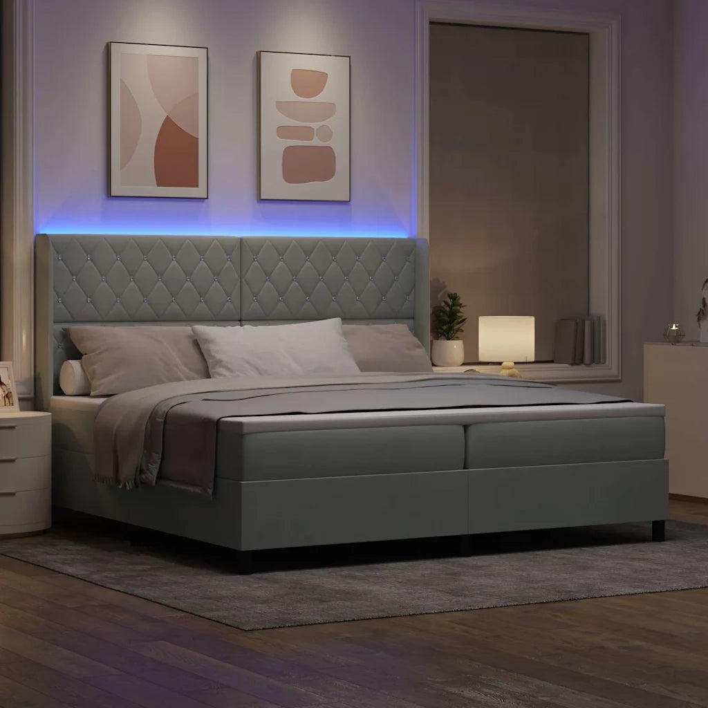 Letto a molle con materasso Grigio chiaro 200 x 200 cm Velluto