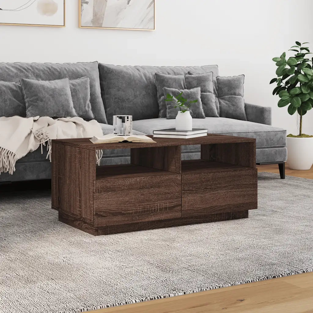Tavolino da Soggiorno con Luci LED Rovere Marrone 90x49x40 cm 839839