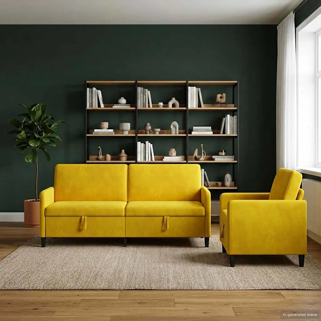 Set di Divani con Storage 2 pz Giallo Poliestere 3429253