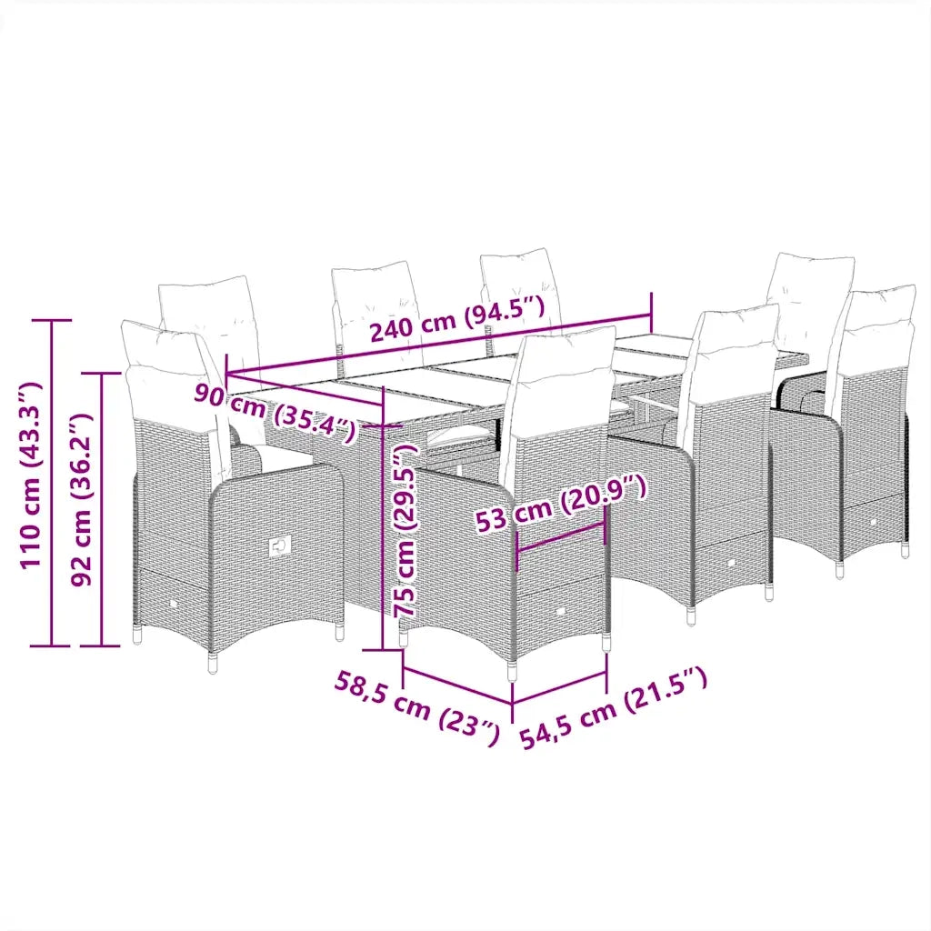 Set da Bistrò da Giardino 9 pz con Cuscini Beige in Polyrattan 3277299
