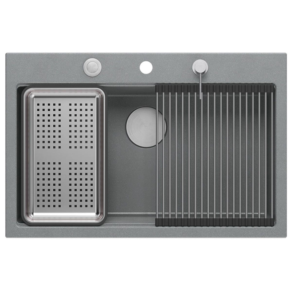 Lavello In Granito Marc 110 Workstation Grey Metallic Tappo oro