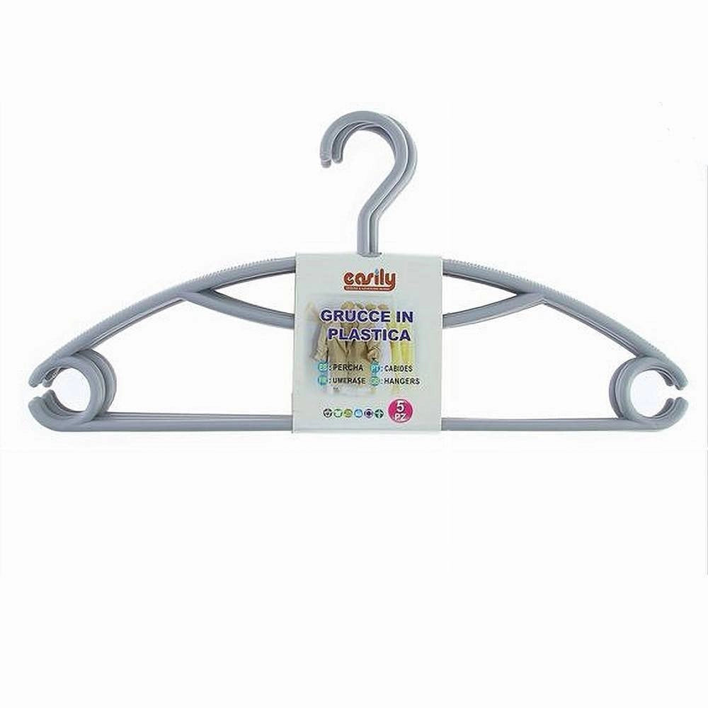 Trade Shop - Set 5pz Grucce Stampelle Appendiabiti In Plastica Grigia Vestiti Pantaloni 87684 -