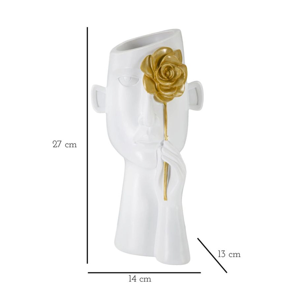 Vaso Decorativo Viso 21, Bianco, Poliestere, 14x13x27 cm