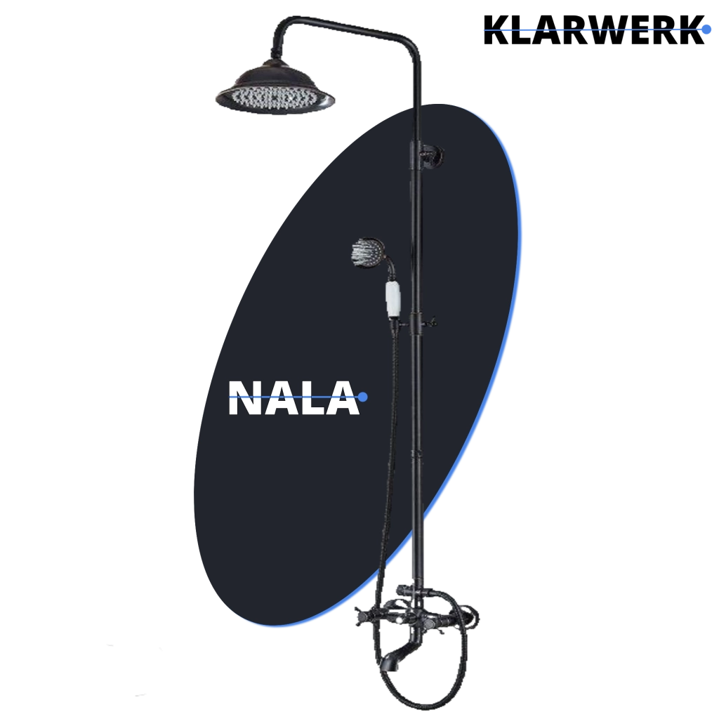 NALA | Set doccia vintage in acciaio inox nero opaco | Miscelatore doccia dal design retrò | Miscelatore doccia completo di doccetta
