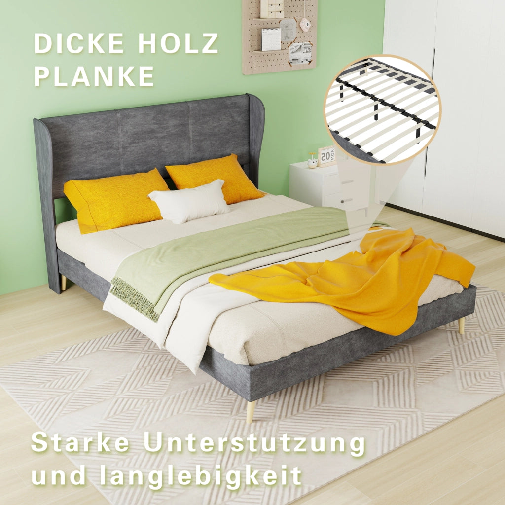 letto imbottito tessuto metallo grigio 140 x 200 cm