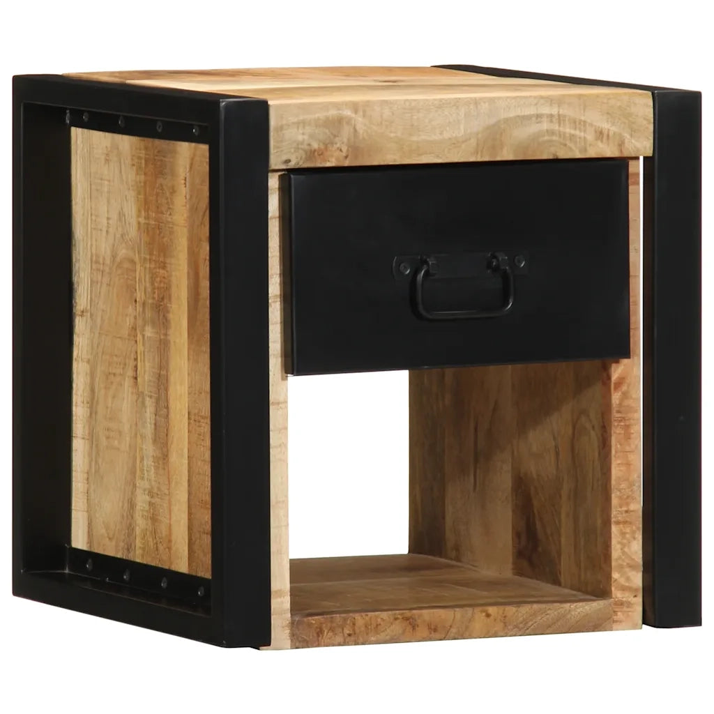 Set di 2 Comodini | Armadio da Notte | Mobiletto da notte 40x35x40 cm in Legno Massello di Mango Grezzo