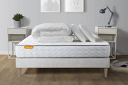 Pacchetto letto completo - Materasso 140x190cm + Box spring con doghe (kit) + 2 cuscini + Piumino - Memo