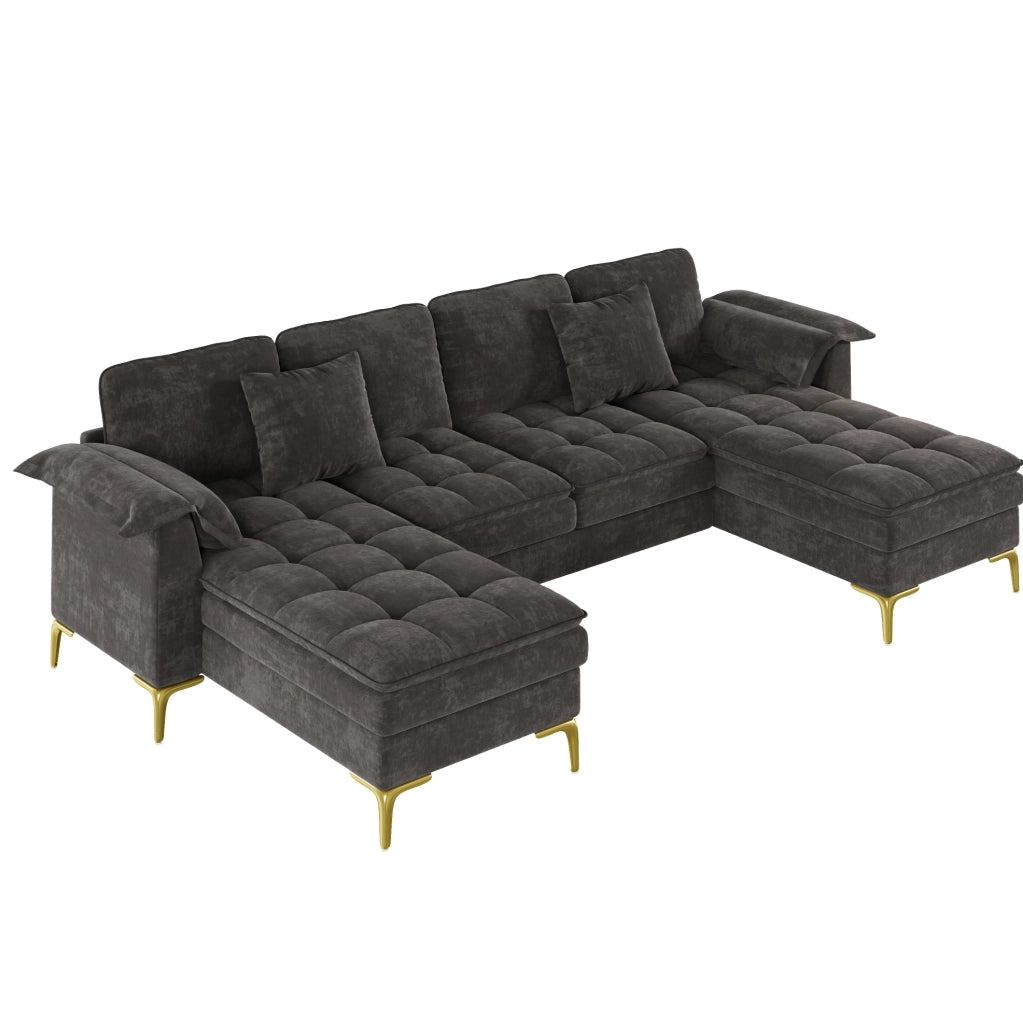 Divano angolare a U modulare 4-5 posti 262x134x86 cm in chenille grigio