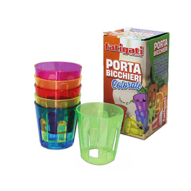 PORTABICCHIERI COLORATI IN PLASTICA 6 PZ
