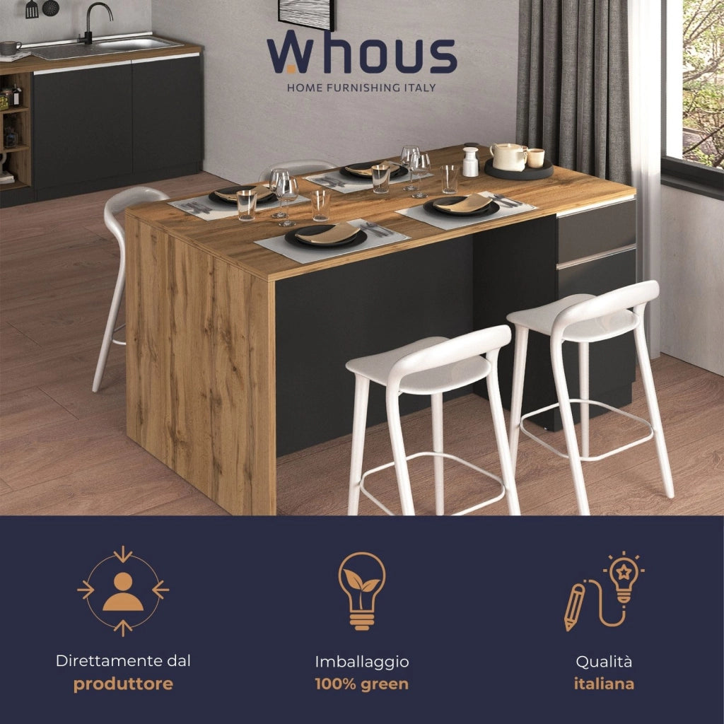 WHOUS Isola da cucina Sole a 2 ante e 2 cassetti antracite opaco/rovere 160x90x90 cm