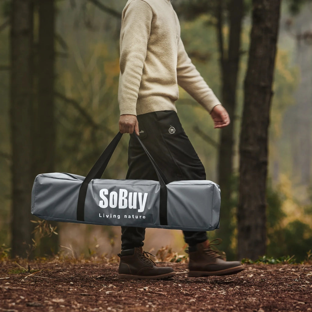 SoBuy Lettino da campeggio Brandina da campeggio Tenda da esterno con gancio per lampada e tasche porta scarpe Tenda 3 in 1 per 1 persona Pratica 193x86x160 cm OGS32-II-HG