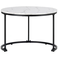 Tavolini da Salotto Rotondi Moderni Impilabili in MDF, con Struttura in Metallo, Dimensioni 50x70.5 cm+45.5x44 cm, Colore Marmo
