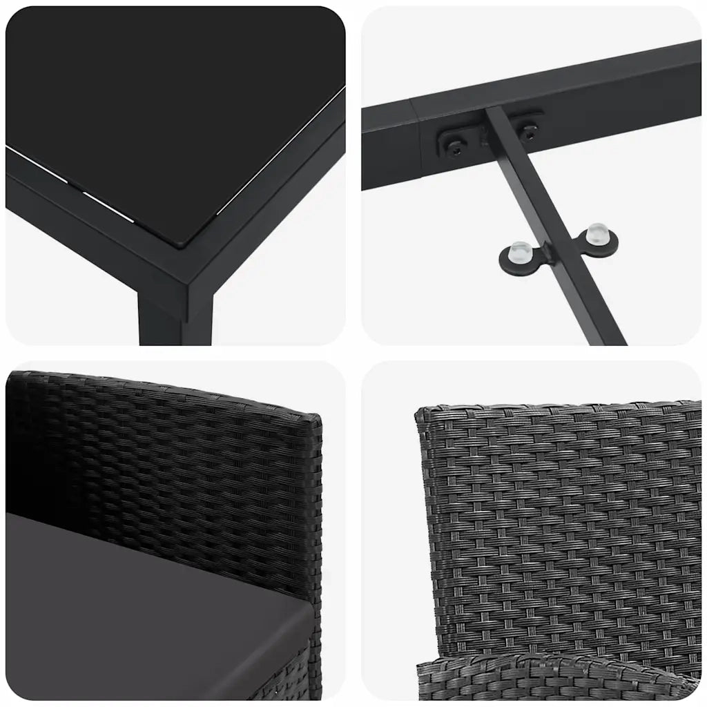 Set da Pranzo per Giardino con cuscino 9 pcs Nero polyrattan 3380070