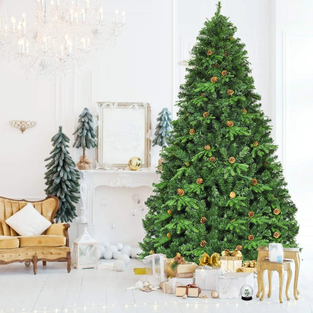 Albero di Natale 240 cm, Albero di Natale con 600 Luci a LED Bianco Caldo, 1335 Rami e Pigne, Decorazione Natalizia per Casa e Negozio (240cm)