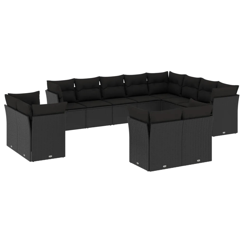 Set Divani da Giardino 12 pz con Cuscini Nero in Polyrattan