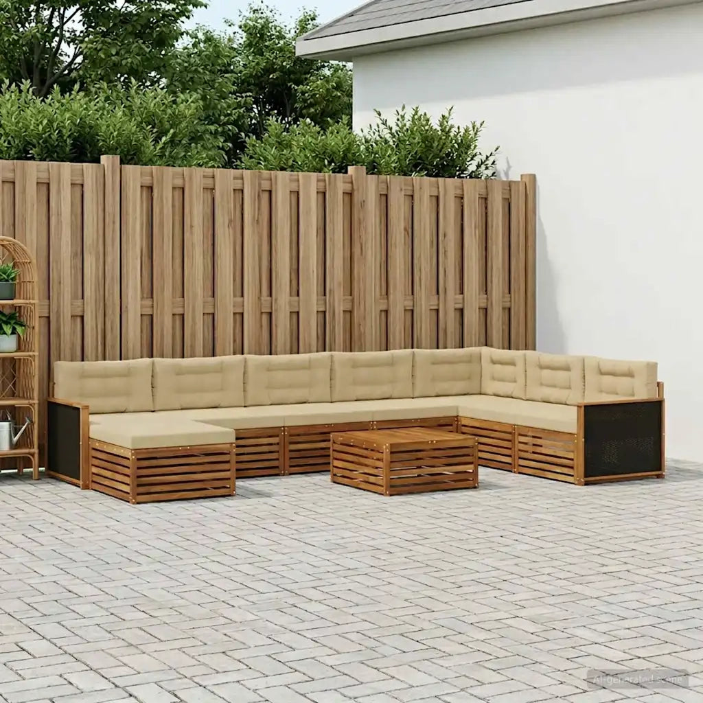 Set di divani da esterno con cuscino 9 pcs Naturale e Beige
