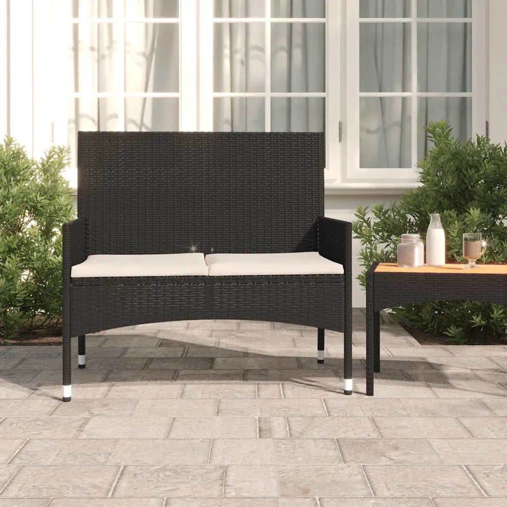 Panca da Giardino a 2 Posti-Sgabello-Panca da esterno con Cuscini in Polyrattan Nero 710242