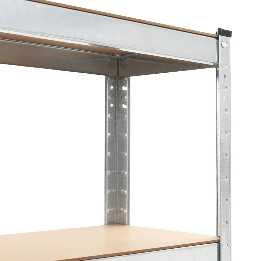 Set di 3 robusti scaffali portaoggetti per attrezzi da officina/garage in acciaio zincato e MDF 172 cm argento 02_0000719