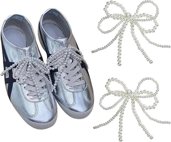 2 Pezzi di Adorno per Scarpe a forma di Perla con Fiocchetto Bianco per Accessori DIY per Scarpe Borse e Chiavi Bianco L