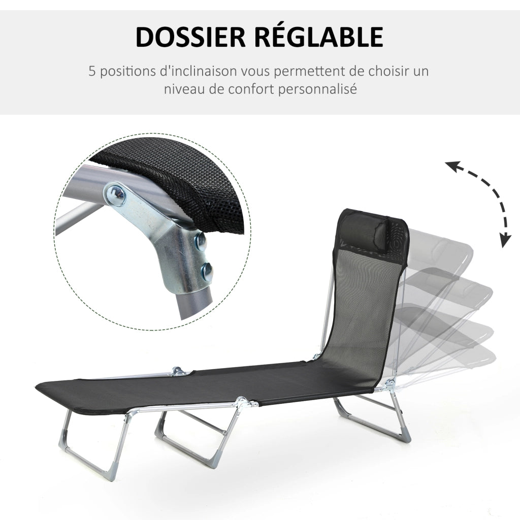 Chaise Longue Pieghevole Regolabile con Cuscino ¨C Zephmum ¨C Nero