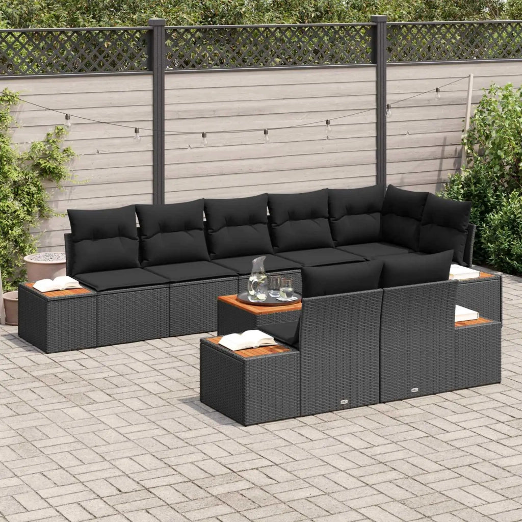 Set Divano da Giardino con cuscino 8 pcs Nero Polyrattan
