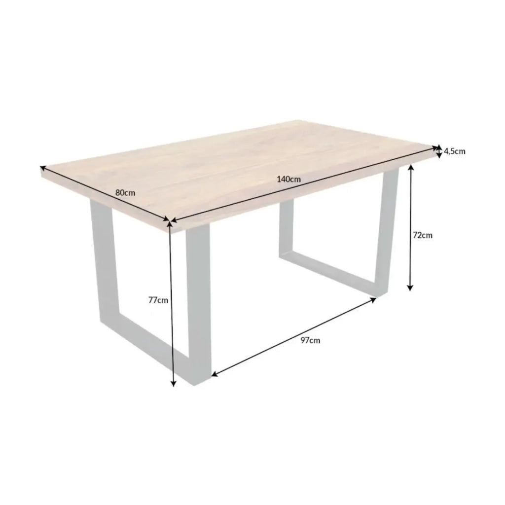 Table LODEN 140 cm - Piano in legno massiccio di sheesham verniciato - Gambe a U in metallo nero