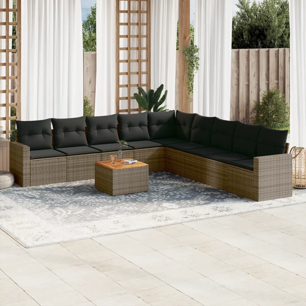 Set Divano da Giardino 10 pz con Cuscini Grigio in Polyrattan 3256501