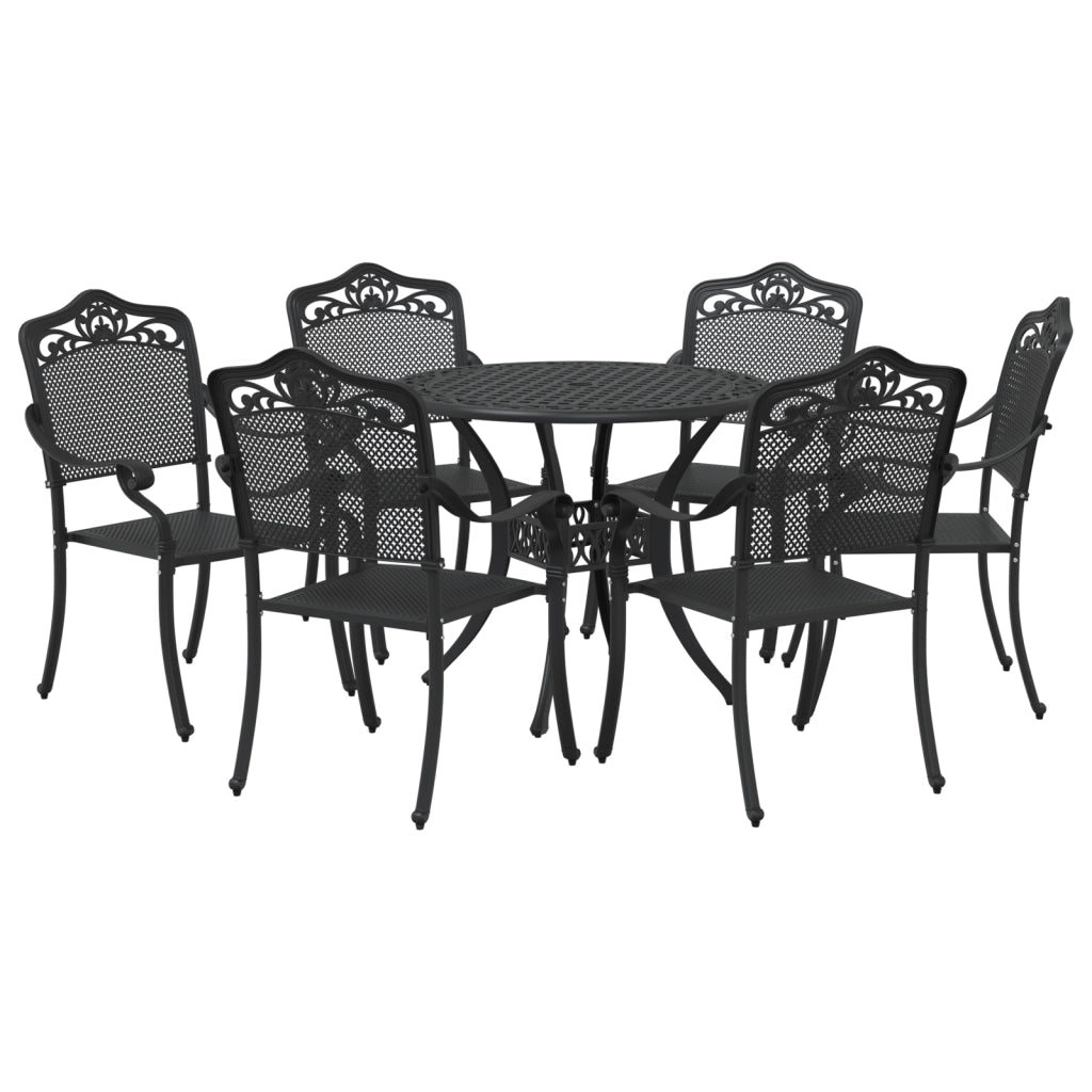 Set da Pranzo da Giardino 7 Pezzi in Alluminio Nero di
