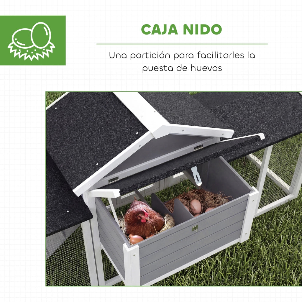 Pollaiolo per Esterno Grande in Legno con Cassetta Nido Grigio ¨C zephmum ¨C 204x85x93 cm