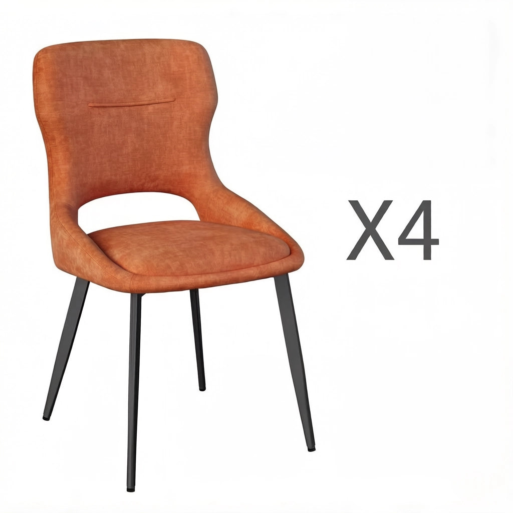 Sedia da pranzo Set da 4 con Braccioli e Schienale Imbottito, Gambe in Legno e Metallo, Ciniglia Arancione