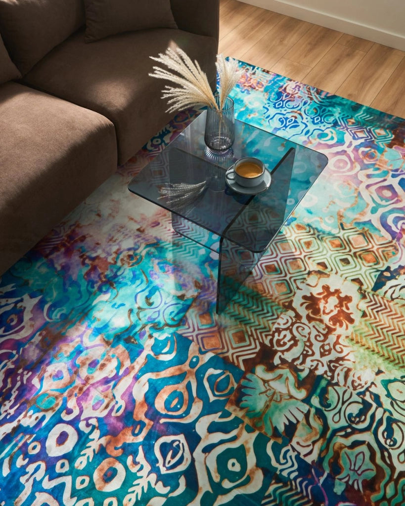Tappeto a tessitura piana in stile boho orientale con vivace motivo stampato multicolore 160 x 230 cm
